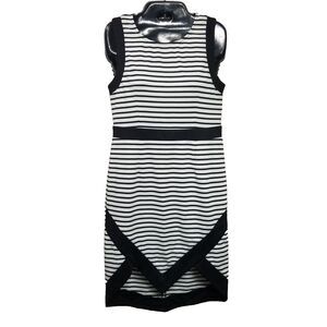 New Mink Pink Black and White Striped Dress   Stretch Form Fitting Size Medium